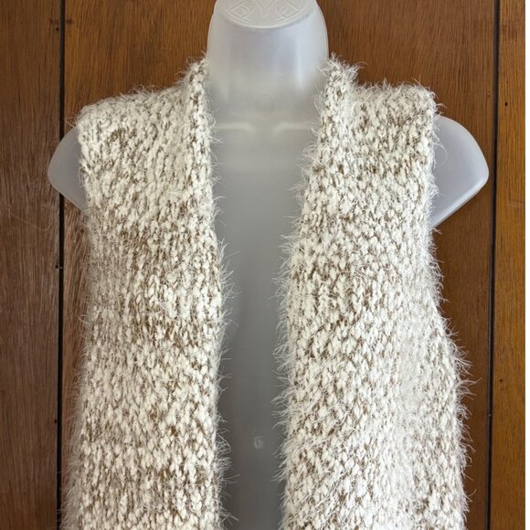 Marleylilly Vest Womens XS-M Ivory Brown Heather Soft Open Front Hippie Boho - Picture 5 of 11